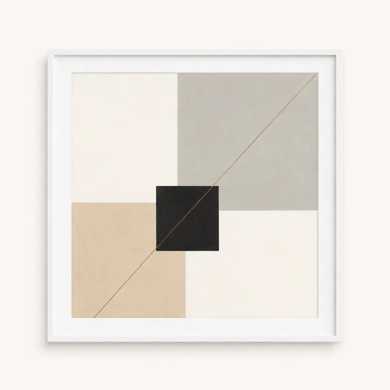 Œuvre carrée encadrée aux textures minérales
